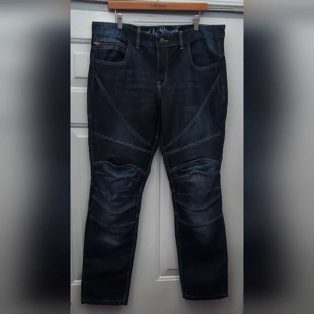 SPEED & STRENGTH WOMEN'S KEVLAR SEAT & KNEE DISTRESSED BIKER JEANS SIZE W 16R